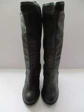 FAITH LADIES BLACK LEATHER PULL ON KNEE HIGH BOOTS UK 7/40 BLOCK HEEL NEW
