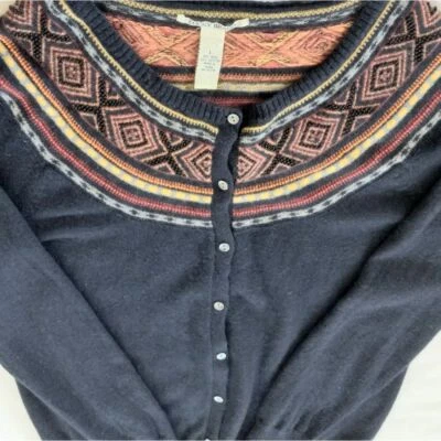 Blusa suéter de lana grande de algodón Lucky Brand para mujer con botones azteca Foto 1 de 4