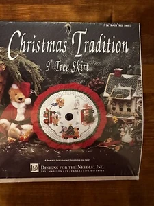Christmas Tradition Skaters Christmas 9” Tree Skirt Cross Stitch Kit Vintage NEW - Picture 1 of 9