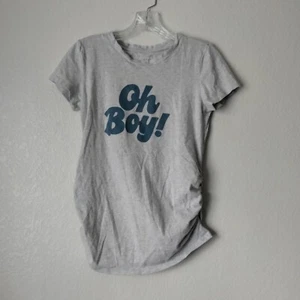 Old Navy Umstands T-Shirt Gr. S grau Grafik "Oh Boy" Raffung Kurzarm  - Bild 1 von 8
