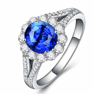 Silver Plated Womens 10mm Oval Flower Crystal Open Adjustable Wedding Band Ring - Picture 1 of 3