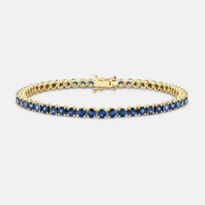 18K Gold Plated Sapphire Gemstone Tennis Bracelet Birthstone Women Bracelet Gift - Image 1 of 4