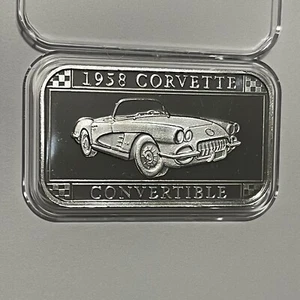1958 Corvette Convertible￼ Rare Collectors Ingot Bar 1 Troy Oz .999 Fine Silver￼ - Picture 1 of 12