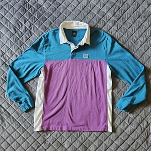 Vans Polo Shirt Men’s L Long Sleeve Off The Wall Color Block Blue Purple White - Picture 1 of 6