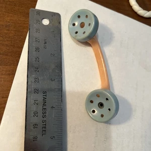 Vintage Hard Plastic Baby Rattle Pink $ blue Phone 60's 70's The First Years 4" - Picture 1 of 3