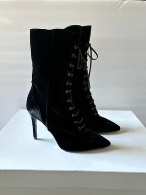 Botas Charles David Loretta Negro Terciopelo Con Cordones Punta Punta Nuevas Talla 35 Foto 1 de 4