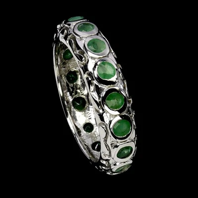 Anillo de plata de ley 925 redondo esmeralda 3 mm piedras preciosas naturales joyería tamaño 8 Foto 1 de 4