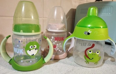 NUK AVENT PHILIPS TRINKFLASCHEN OHNE SAUGER 150 ML BABY 3 ER SET MIT GRIFF  - Bild 1 von 3