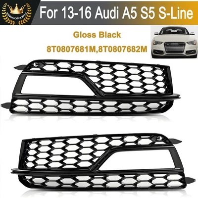 For 2013 2014-16 Audi A5 S5 S-Line Honeycomb Front Bumper Fog Light Grille Cover - Image 1 of 4
