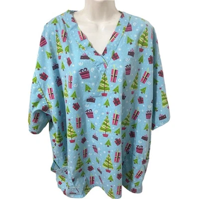 Melrose by May-Hill Uniforms SZ Unisex 3XL Christmas Tree Scrub Top V-Neck - Image 1 of 4