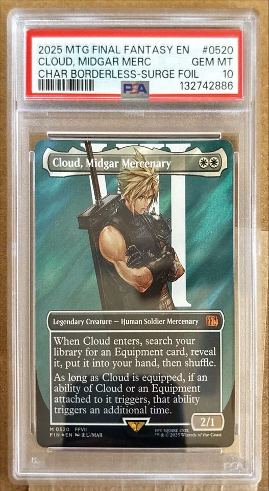 2025 MTG FINAL FANTASY SURGE FOIL #0520 CLOUD, MIDGAR MERCENARY PSA 10 - Image 1 of 2