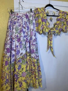 Hemant & Nandita Women's Floral Print Set Skirt And Crop Top Sz Xs Slip/ Skirt￼ - Picture 1 of 10
