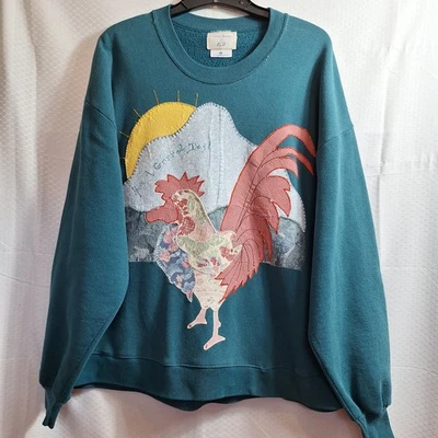 Винтажный ручной работы от B.j.D. "Have a Great Day" петух толстовка размер 2 X зеленый бабушка - Изображение 1 из 4