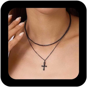 Gothic Lagenlook Kreuz Choker Halskette Kreuz Kruzifix Anhänger Halskette schwarz Kreuz - Bild 1 von 12