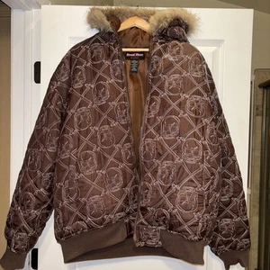 Regal Wear Embroidered skull Y2K hip hop fur hood puffer jacket mens 2XL - Picture 1 of 21