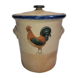 Rare Antique Monroe Salt Works Rooster Canister With Lid Pottery 7" HTF - Picture 1 of 13