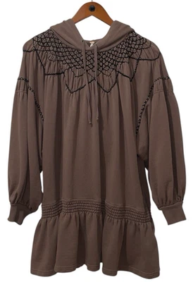Free People Marty Sudadera Calada Túnica con Capucha Mini Vestido Marrón Oso Talla Pequeña Foto 1 de 4