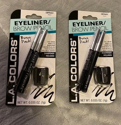 L.A. Colors (2)- 2pk- Eyeliner / Brow Pencils & Sharpener-New CBPN451-Black. - Image 1 of 3