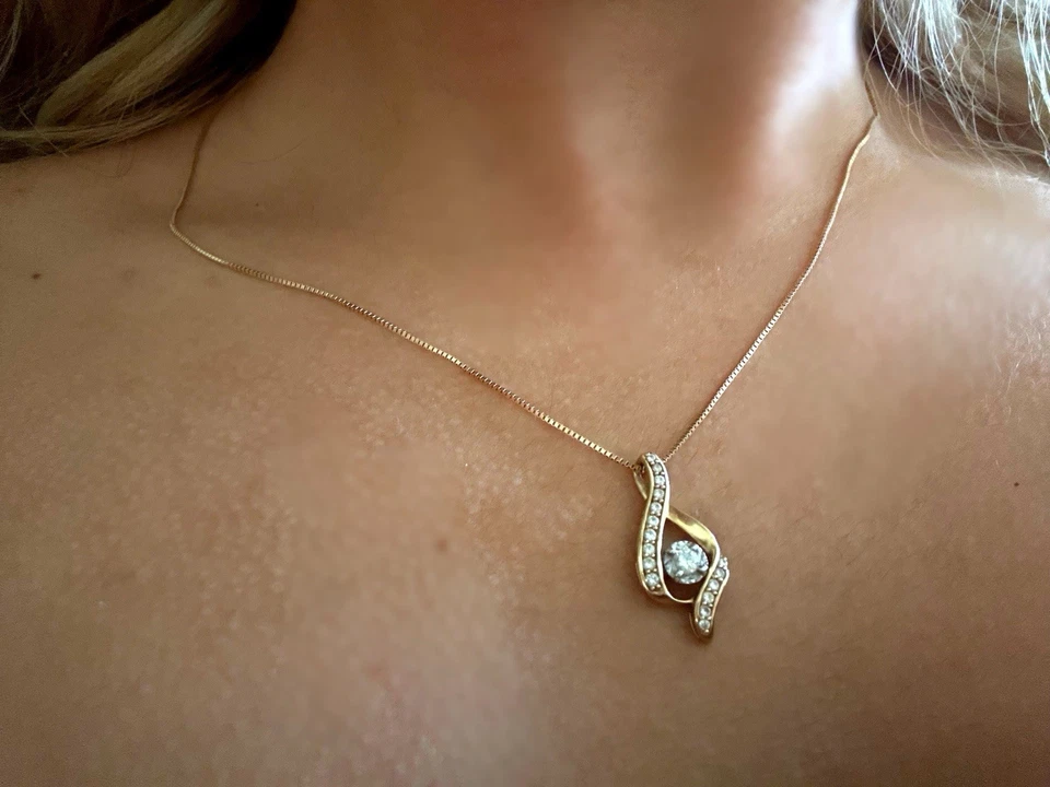 Diamond Ribbon Pendant Necklace In 14k Yellow Gold 18" - Image 1 of 1