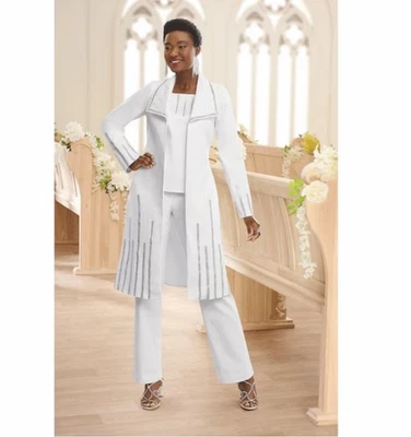 Talla 26W PLUS Ashro Blanco Formal Boda Iglesia Tianna Conjunto de 3 Piezas Pantalón Traje Foto 1 de 4