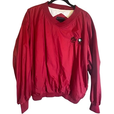 Chaqueta Pullover Rompevientos Vintage Años 90 Sport-Tek AETN PBS Promo Granate Talla 2XL Foto 1 de 4