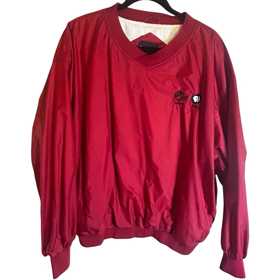Vintage 90s Sport-Tek AETN PBS Promo Maroon Windbreaker Jacket Pullover Size 2XL - Image 1 of 4