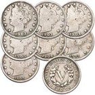 USA 1883-1912 Liberty Head Barber Nickels Coin VG or Better Lot of 7 Random Date