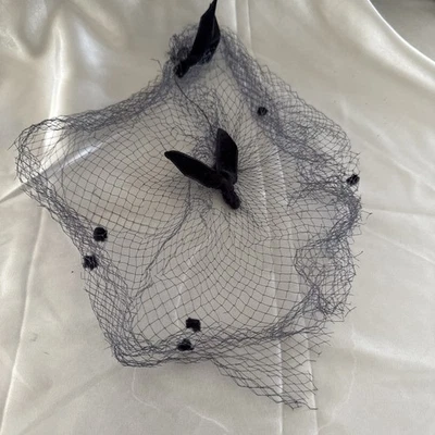 Винтажный темно-синий Millinery шляпа сетки кружева отделки сетки Net бархата горошек и банты - Изображение 1 из 4