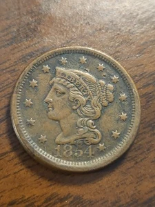 1854 Braided Hair Old US Large Cent Beautiful Coin - Picture 1 of 6