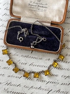 Pretty Art Deco Sterling Silver Yellow Crystal Bezel Set Chain Necklace - Picture 1 of 3