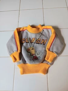 70s Baby 0-6 Month "Coach" Sports Sweatshirt Gray & Yellow. Hong Kong Vintage - Picture 1 of 10