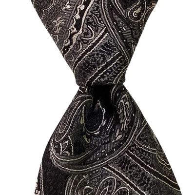 JOS. A. Corbata BANK Signature Collection Hombre Seda XL Paisley Negra/Gris Usada en Excelente Condición Foto 1 de 3