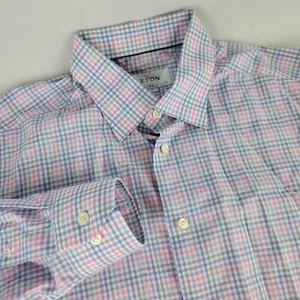 Eton Slim Fit Langarm Hemd mit Knopfleiste rosa blau kariert kariert XL Extra Large - Bild 1 von 7