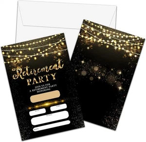 Retirement Invitations Cards, Black & Gold Retired with black - Picture 1 of 5