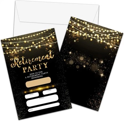 Retirement Invitations Cards, Black & Gold Retired with black  - Image 1 of 4