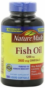 Nature Made Fish Oil with Omega-3 Dietary Supplement Softgels 1200mg 100 Ct 2 Pk - Picture 1 of 4