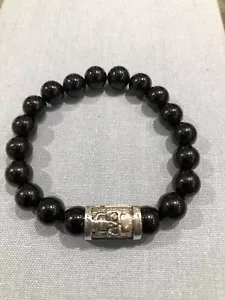 Black Onyx Skull Bracelet in Silver Beads Bracelet - Picture 1 of 4