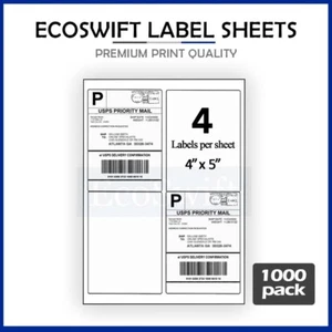 (4000) 4 x 5 EcoSwift Laser/Ink Address Shipping Adhesive Labels 4 per sheet - Picture 1 of 5