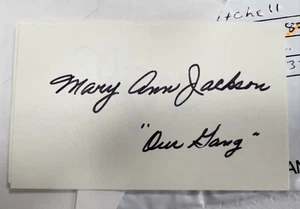 Tarjeta de índice/autógrafo firmada por Mary Ann Jackson actriz Our Gang, Little Rascals - Imagen 1 de 2