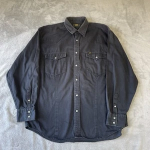Lee Vintage Mens Pearl Snap Western Denim Shirt Black Size XL - Picture 1 of 14