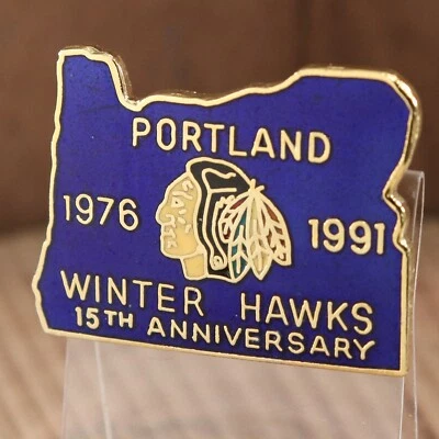 Portland Winter Hawks Hockey VTG Lapel Pin 1976 - 1991 15th Anniversary Oregon - Image 1 of 4