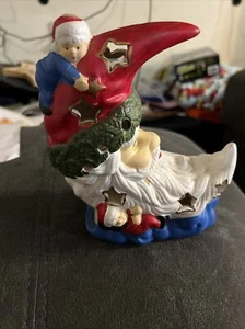 Vintage Weihnachtselfen Himmelshalbmond Mond Stern Kerzenhalter Keramik TOP - Bild 1 von 6