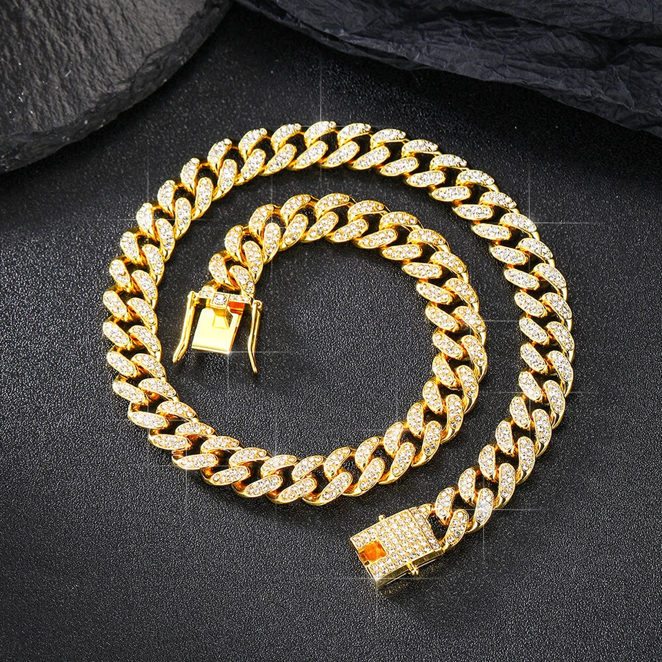 12MM 18K Gold Plated Iced CZ Out Miami Cuban Link Bracelet Chain for Men Women - Изображение 1 из 1