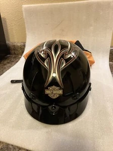 Harley Davidson Half Shell Black Motorcycle Helmet Pin strip design Xs 53-54cm - Picture 1 of 17