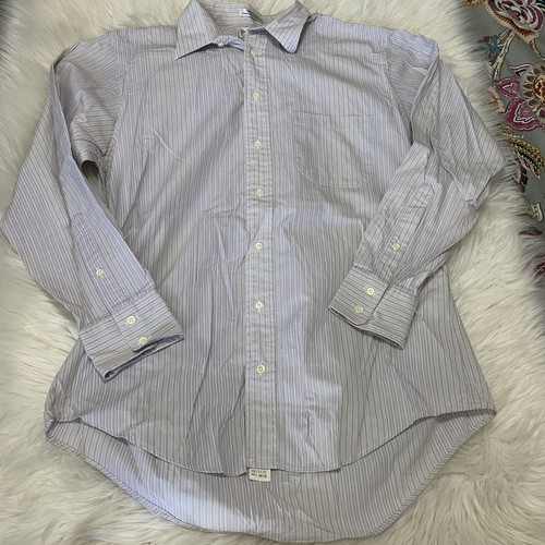Burberry's of London camicia elegante con bottoni uomo blu grigio a righe taglia 16 33