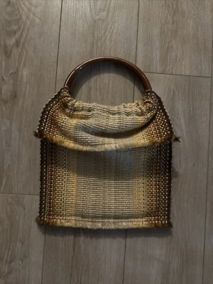 复古针织钱包手工上衣木质手柄棕色米色棕褐色 — 第 1/4 张图片