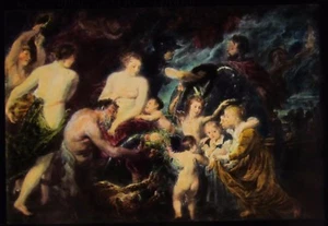 Glass Magic Lantern Slide PEACE AND WAR - RUBENS C1910 DRAWING PAINTING  - Picture 1 of 2