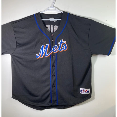 Mens Vintage Majestic New York Mets David Wright Button Jersey Black 4XL Cover