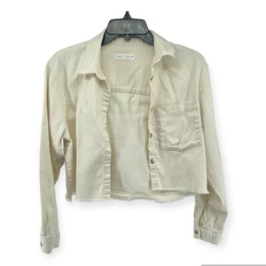 ZARA Girl’s Cream Button Front Denim Frayed Hem Cropped Top Size 13/14 - Picture 1 of 12