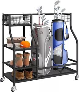 Golf Bag Organizer, Golf Storage Organizer for Garage with Lockable Wheels, - Picture 1 of 7